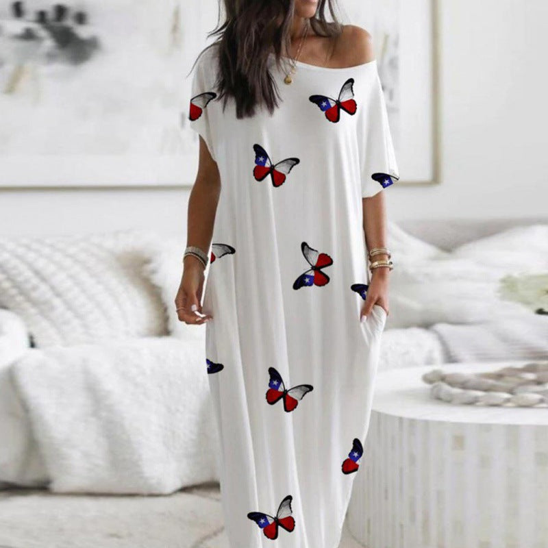 Dame Fritid Off-Shoulder Sommerfugltryk Maxi Kjole Stilla