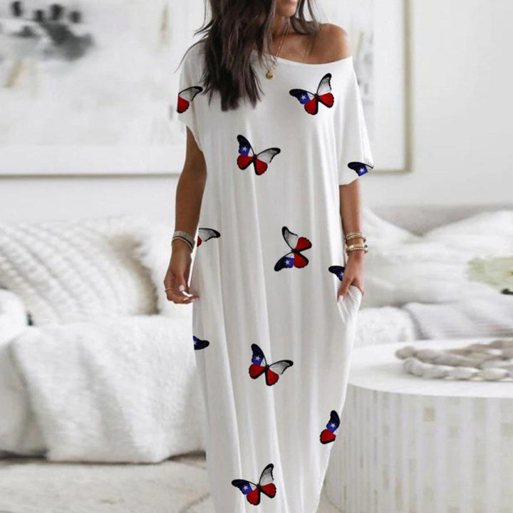 Dame Fritid Off-Shoulder Sommerfugltryk Maxi Kjole Stilla