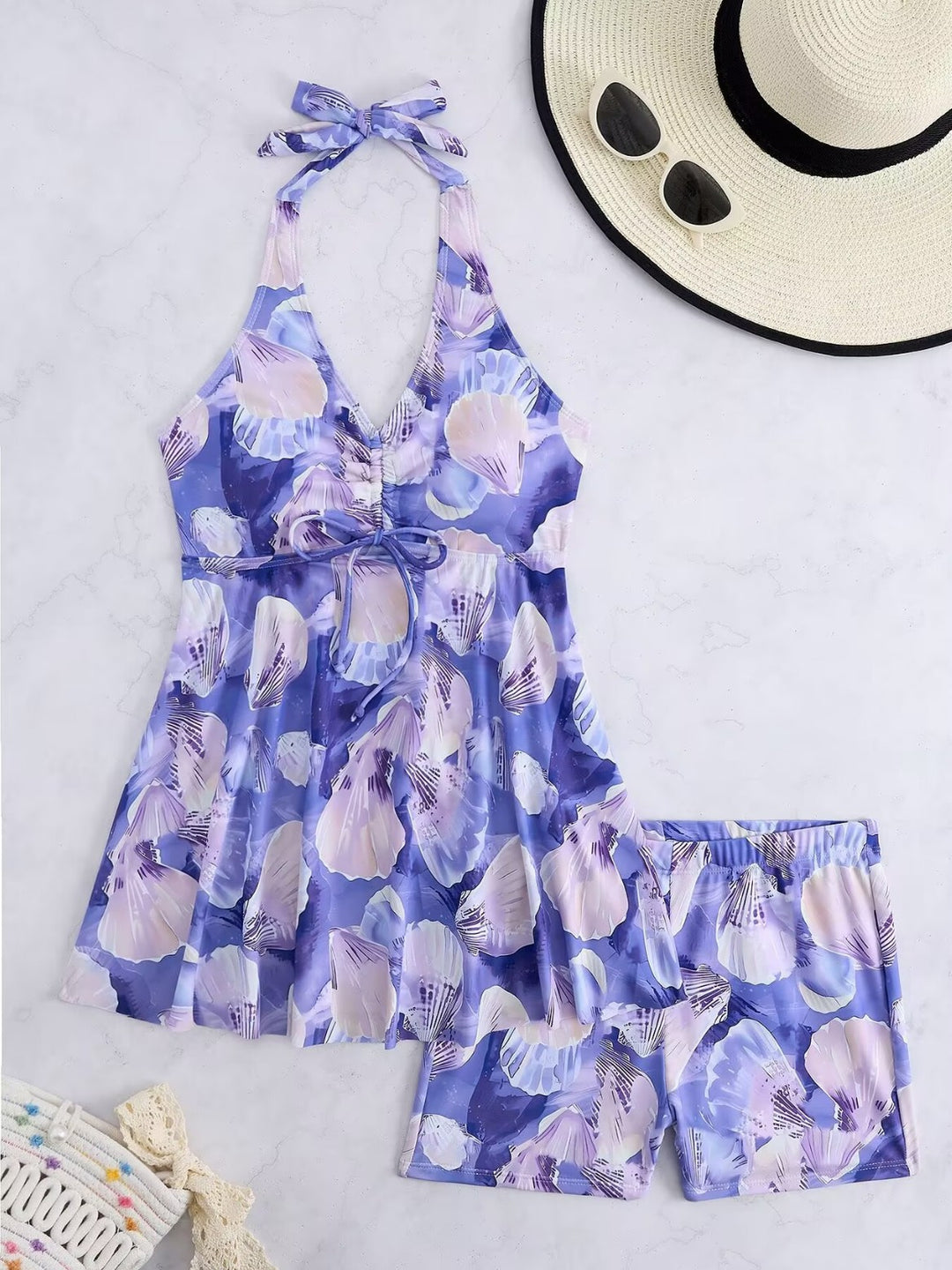 Dame tankini sæt med romantisk blomsterdesign og justerbar top Skovae