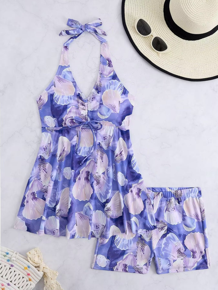 Dame tankini sæt med romantisk blomsterdesign og justerbar top Skovae