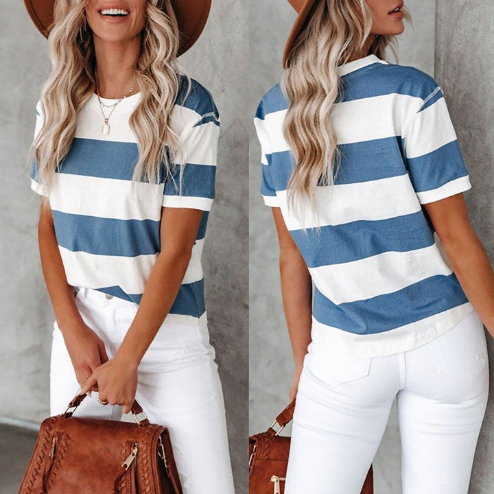 Kvinder Stribet Bomulds Fritid T-Shirt Stilla