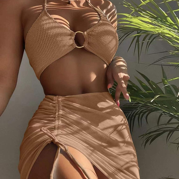 Dame bikini sæt med raffineret ring og asymmetrisk nederdel Skovae