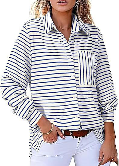 Dame stribet Overshirt med praktisk brystlomme og afslappet snit Stilla