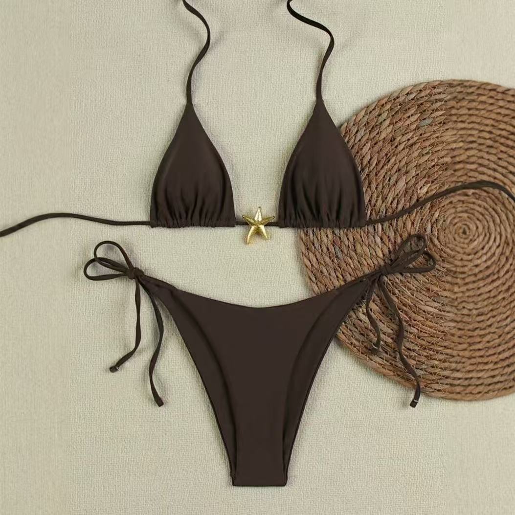 Dame Bikini-sæt med justerbar trekant-top og høj taljebukser Skovae