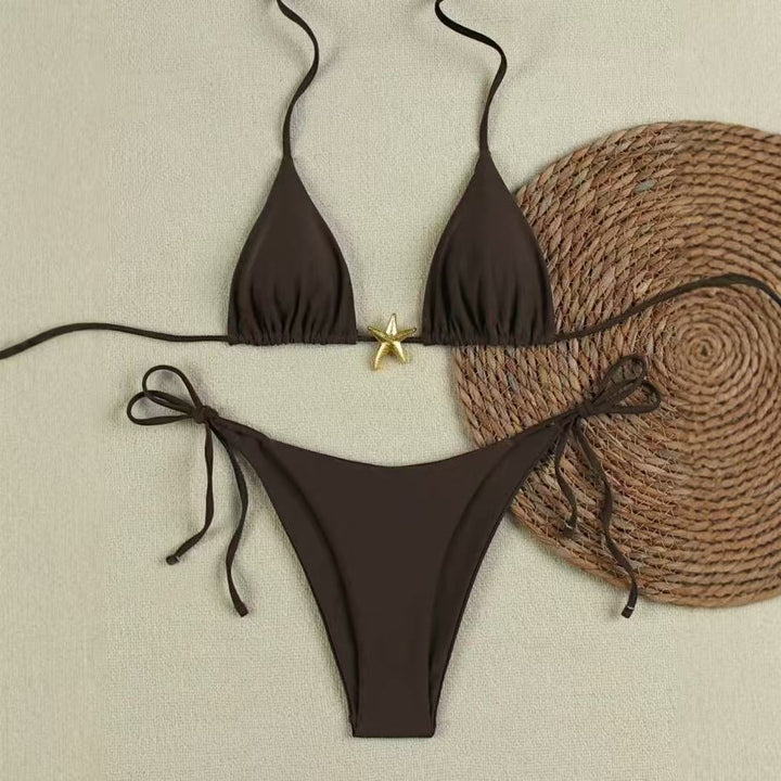 Dame Bikini-sæt med justerbar trekant-top og høj taljebukser Skovae