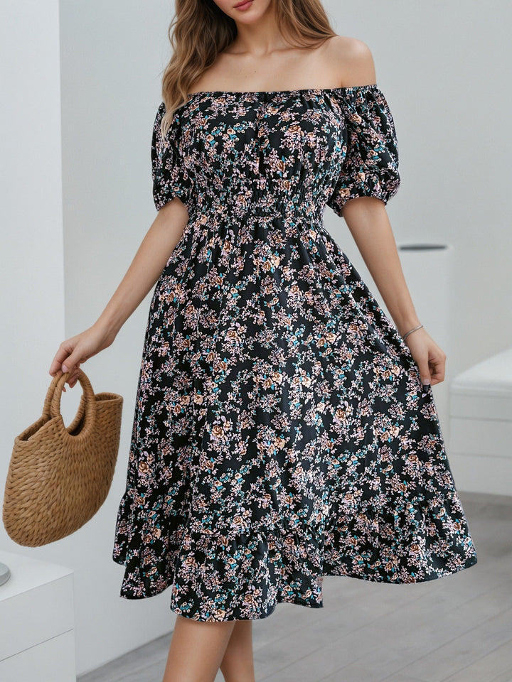 Dame Off-Shoulder Kjole med blomster mønstre og flæser Stilla