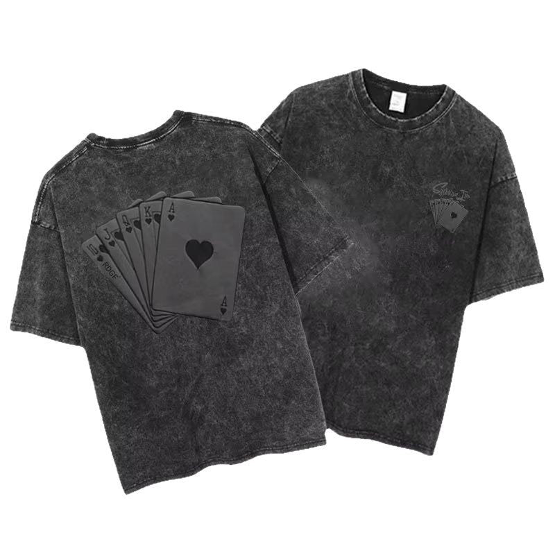 Dame T-shirt med kreativt spillekortmotiv og afslappet pasform Stilla