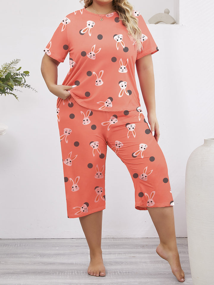 Dame kort pyjamasæt med legende kaninmotiv og generøs pasform Stilla