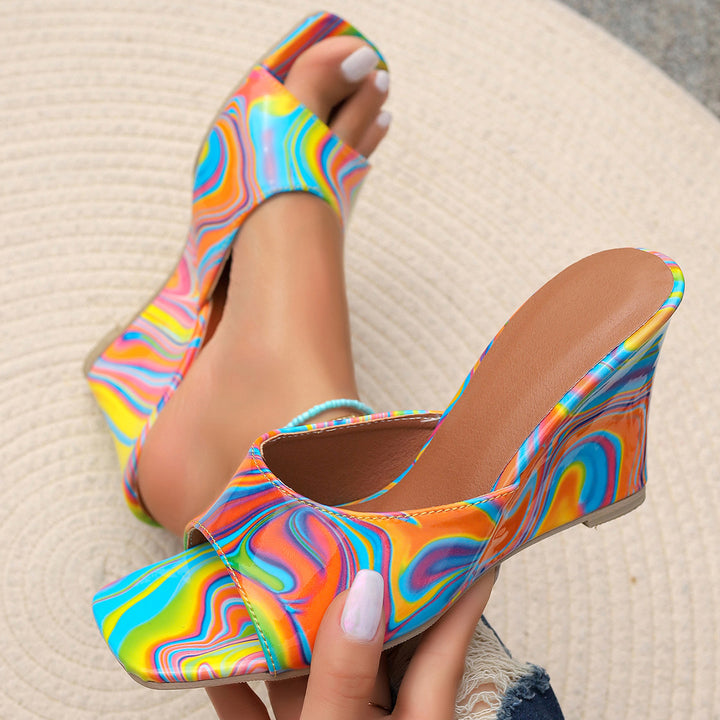 Dame Wedge-Pantoletten med moderne marmor-design og komfortabelt fodsenge Stilla