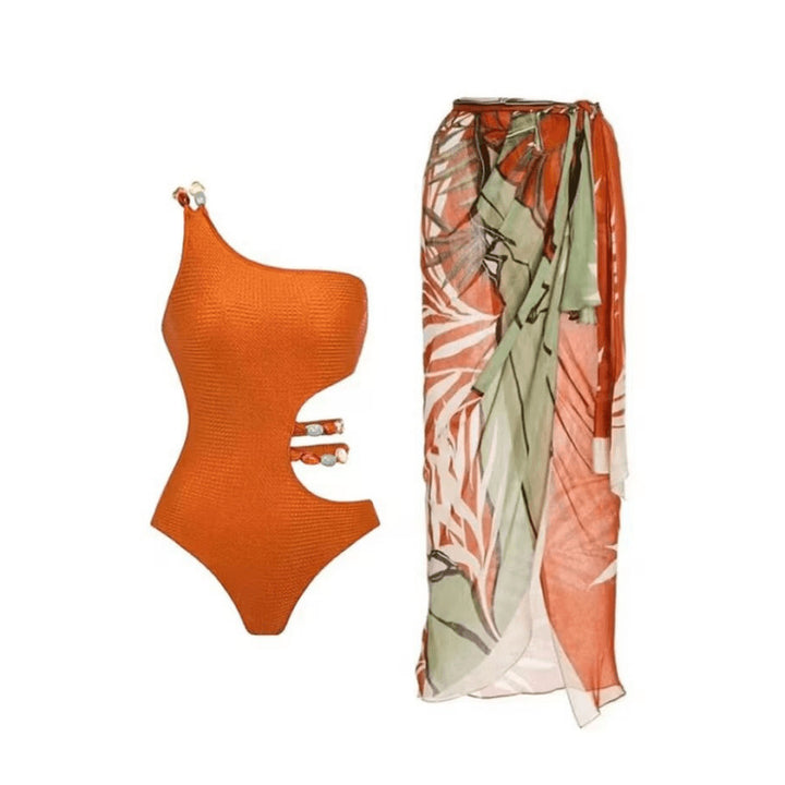Dame badedragt sæt med asymmetrisk top og elegant sarong Skovae