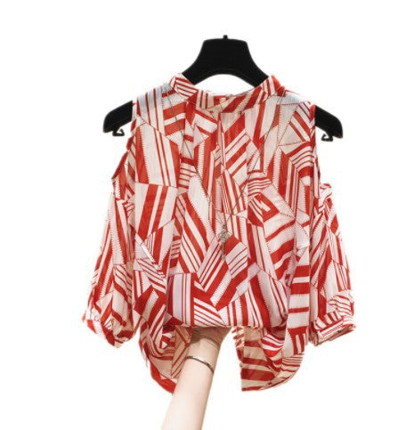 Dame Kold Skulder Geometrisk Tryk Bluse Stilla