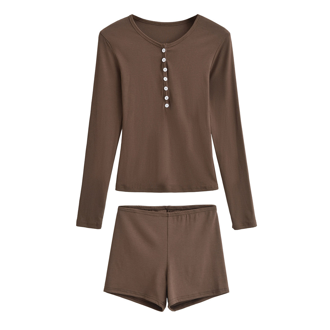 Dame Pyjamasæt med langærmet overdel og korte shorts Stilla