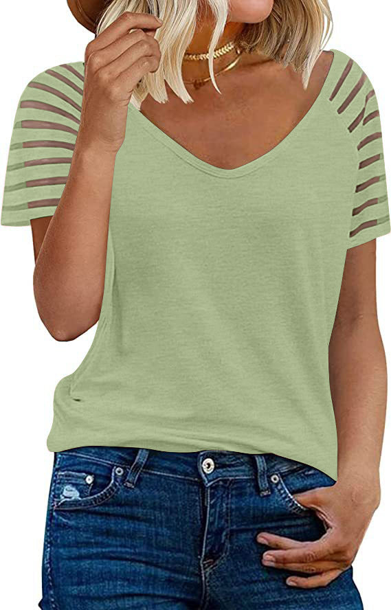 Dame V-hals T-shirt med afslappede stribedetaljer Stilla