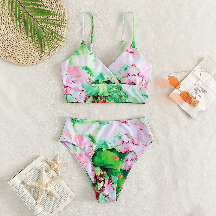 Dame bikini-sæt med krydset top og blomsterdetaljer Skovae