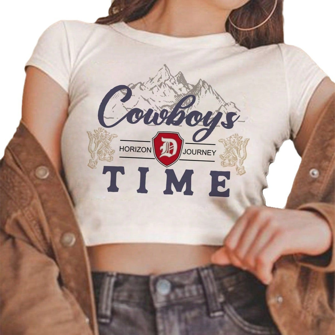 Dame Crop-Top med kreativt cowboymotiv og afslappet snit Skovae