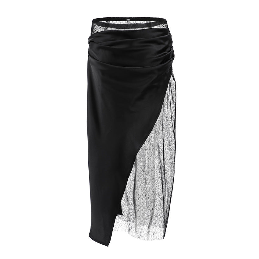 Dame Gennemsigtig Maxiskørt med høj slids og elegant Drapering Stilla