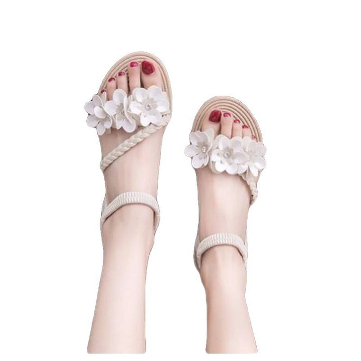 Dame nan legende Riemchensandal med fletede pyntebånd blomsterapplikationer og elastisk hælbånd Skovae