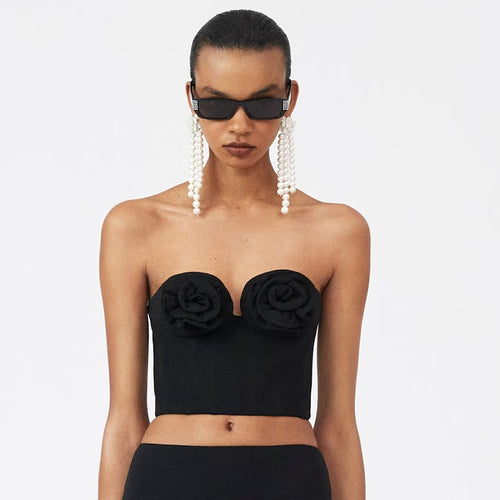 Dame Crop-Top med florale applikationer Stilla