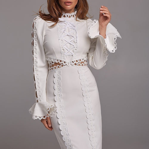 Damer Elegant Maxi Kjole med Blonder Applikationer og Peplum Skovae