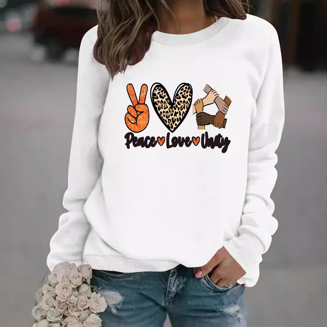 Kvinders sweatshirt med kreativt Peace, Love & Unity design Stilla