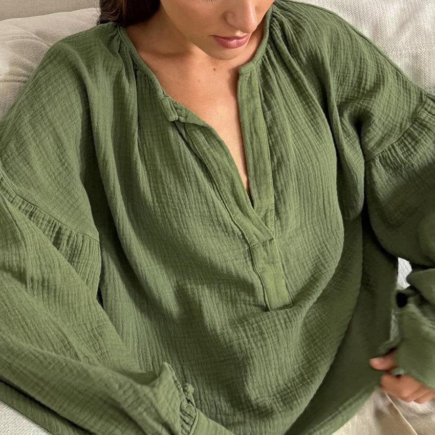 Damer casual bluse med flæsedetaljer og rynkede ærmer Stilla