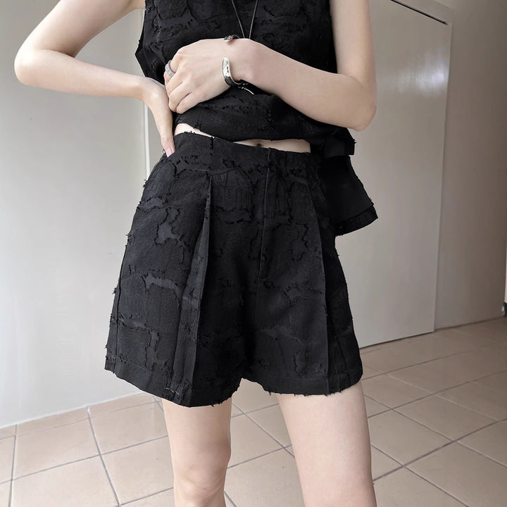 Dame elegant top og shorts sæt med struktureret stof Stilla