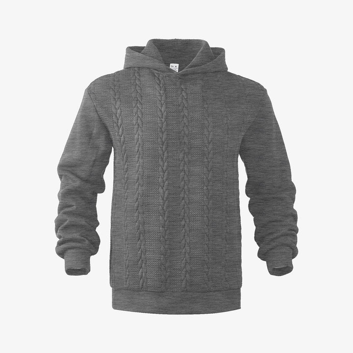 Herrer hoodie i strikket look med fletmønster og ribbet kant Skovae