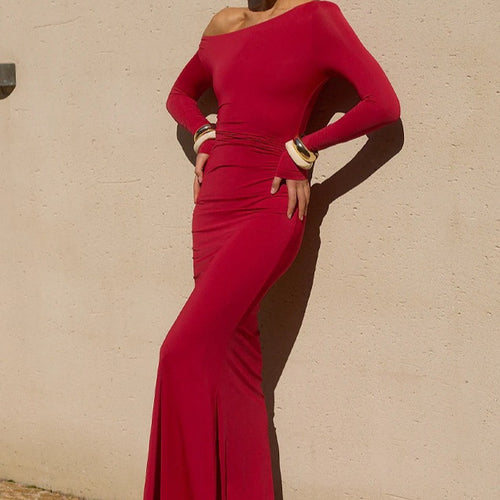 Dame Off-Shoulder Elegant Strækbar Aften kjole Stilla