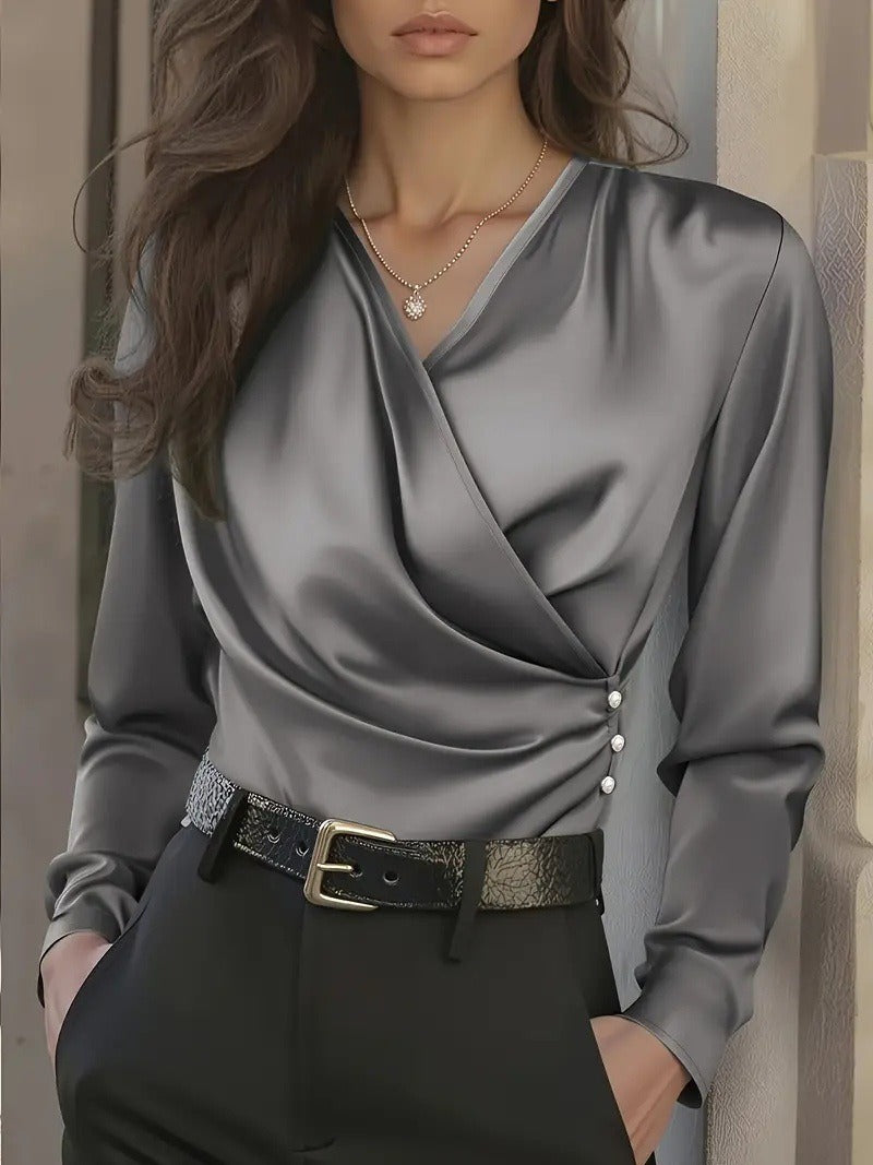 Kvinders elegante omslag bluse med knapdetaljer Stilla