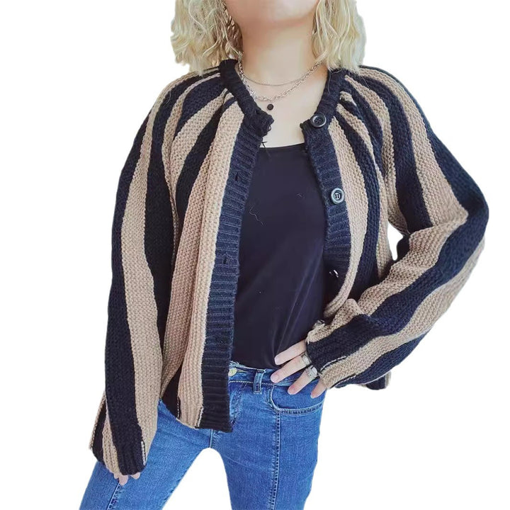 kvinders fashionable cardigan med vertikale blokstriber Stilla