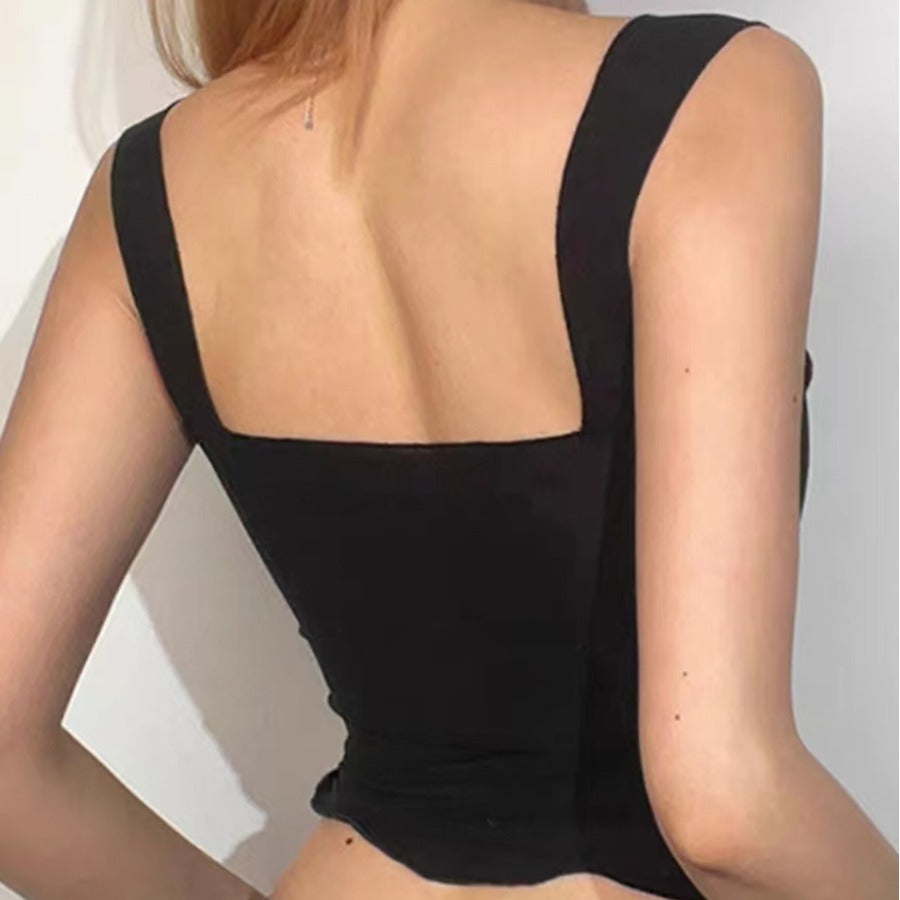 Dame Crop-Top med rynket detalje og kvadratisk udskæring Skovae