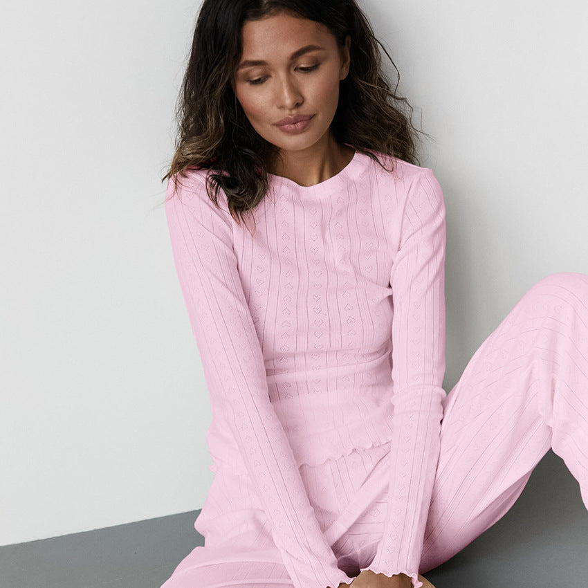 Dame Pyjama-sæt i let, åndbart materiale med flæse-detaljer Stilla