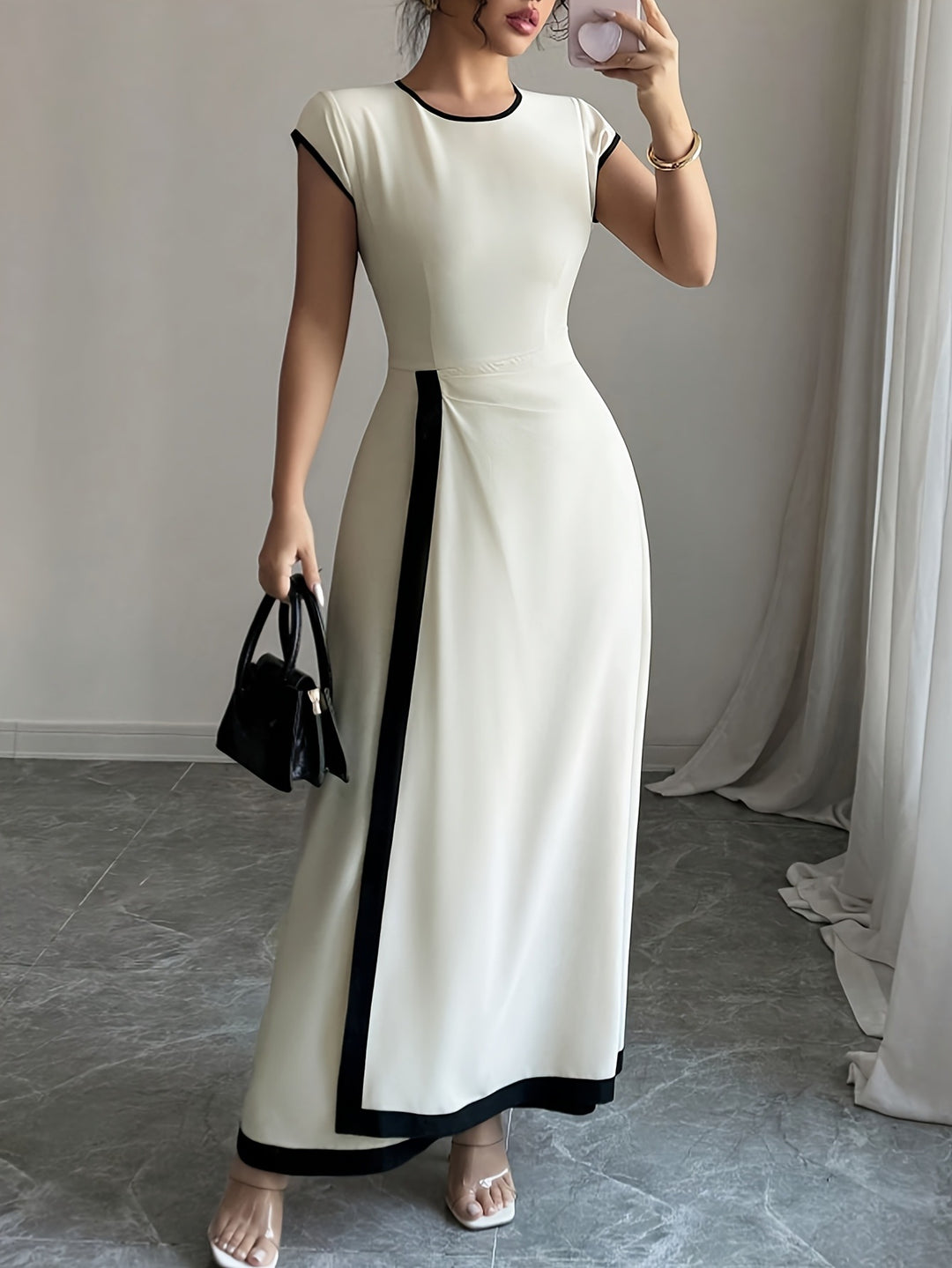 Dame Elegant Maxikjole med Kontrastkant Stilla