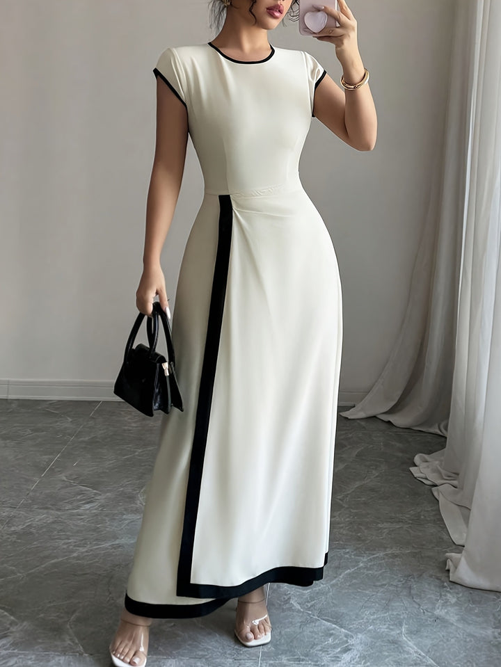 Dame Elegant Maxikjole med Kontrastkant Stilla