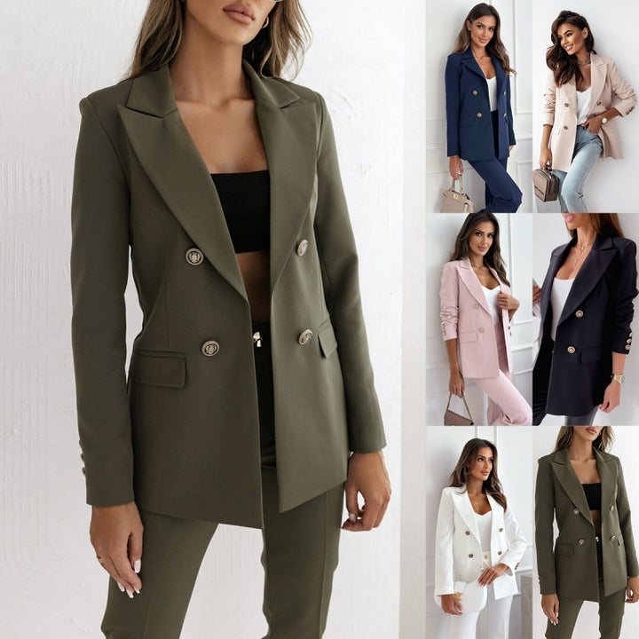 Dame elegant blazer med dobbelt knaprækken og gyldne detaljer Stilla