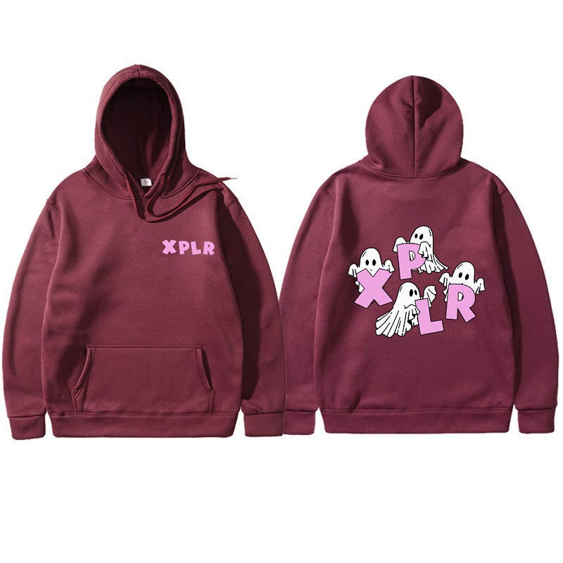 Dame hoodie med kreativt spøgelsesmotiv og kangaroo lomme Skovae