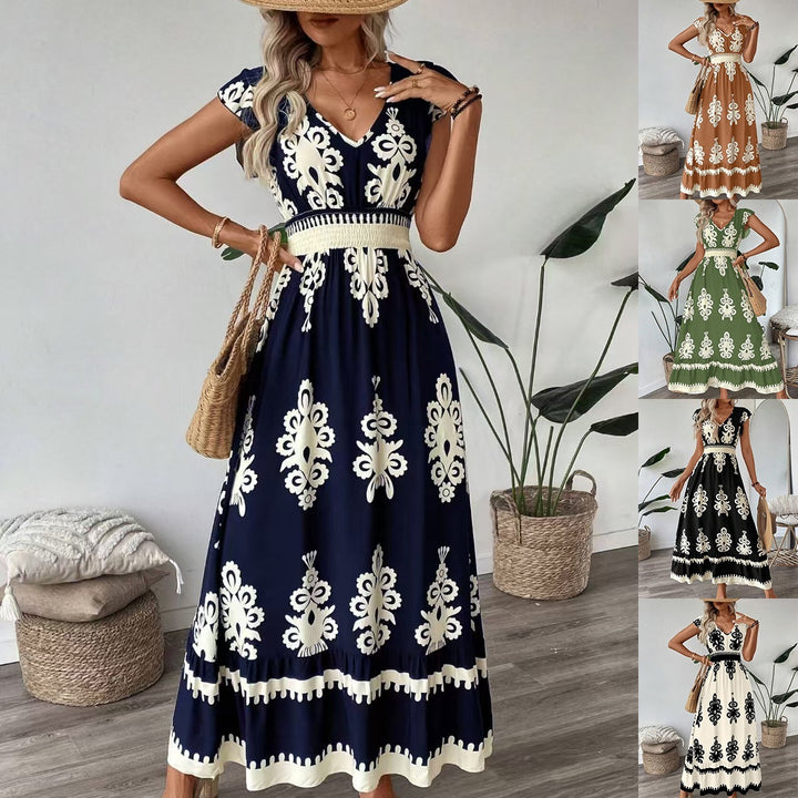 Kvinder Bohemian Blomster Maxi Kjole med Smock-talje Stilla