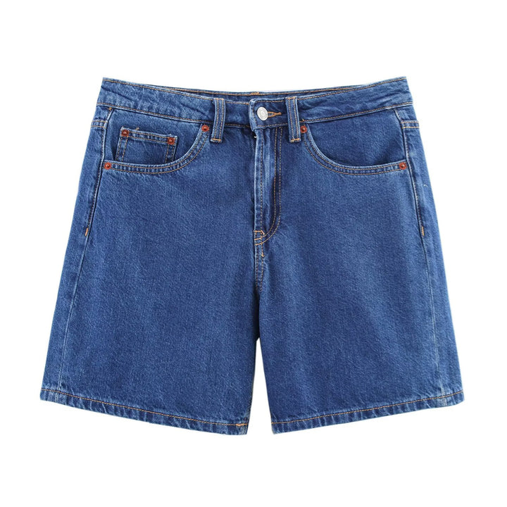 Dame denim shorts i afslappet snit med høj talje og praktiske lommer Skovae