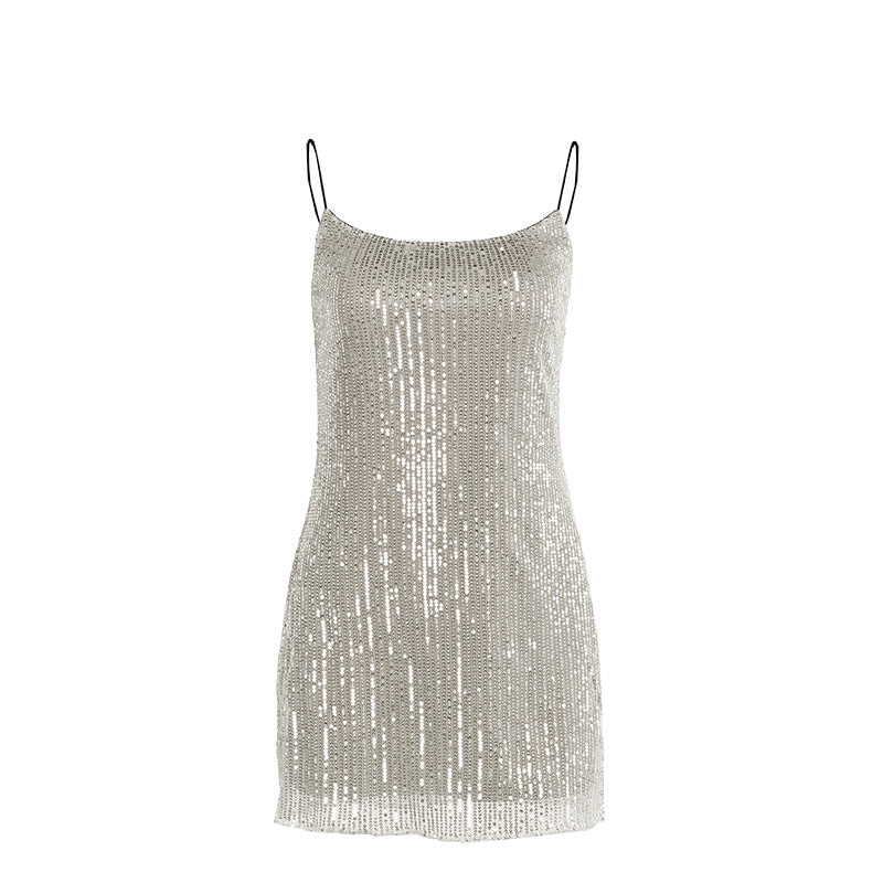 Dame Pailletter Slip Mini Kjole Stilla