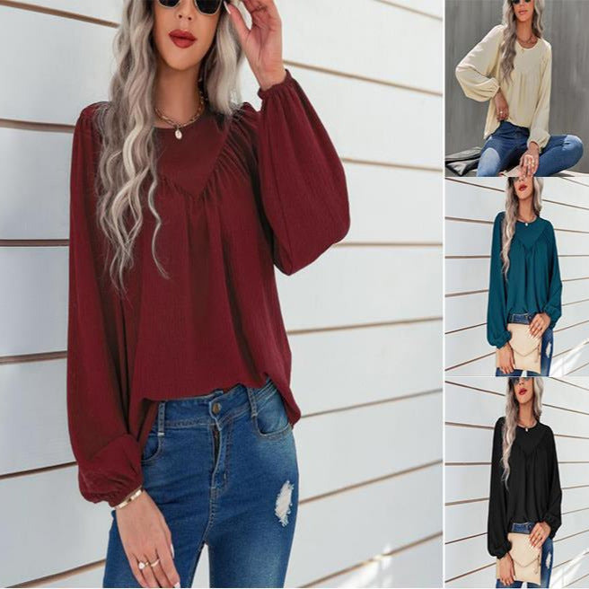 Dame Elegant og afslappet bluse skjorte med puffærmer Stilla