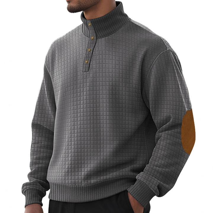 Herrer nan rutet quiltet sweatshirt med henley-lukning høj krave og velour albue-patch Skovae