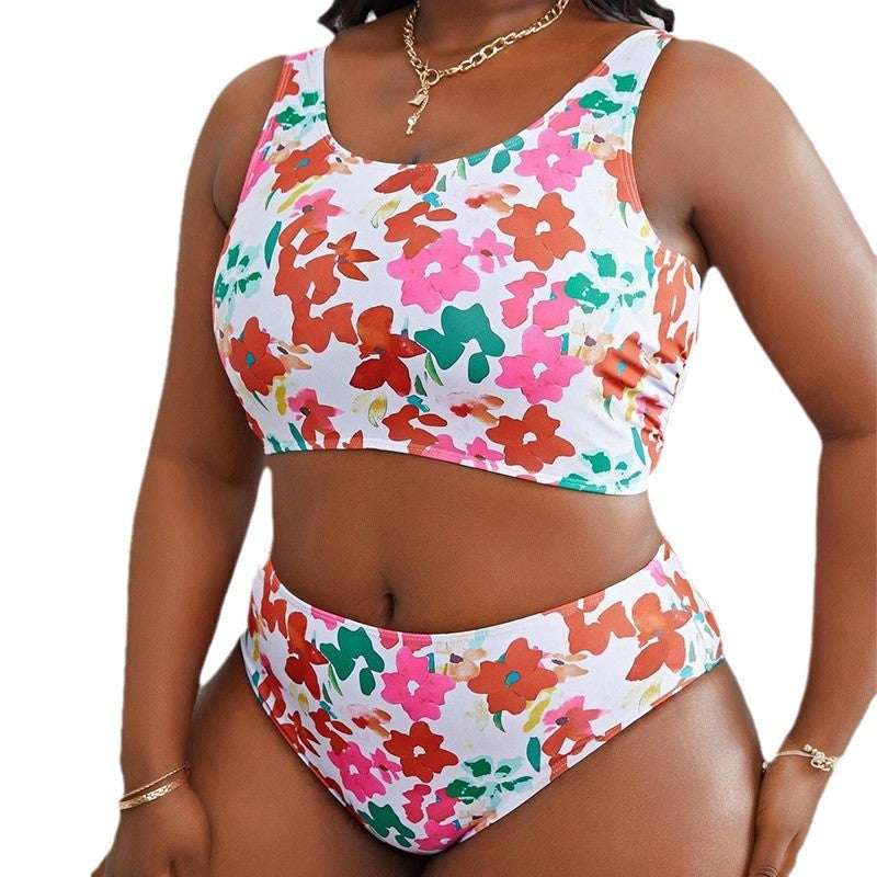 Dame bikini sæt med høj talje skæring og blomstret design Skovae