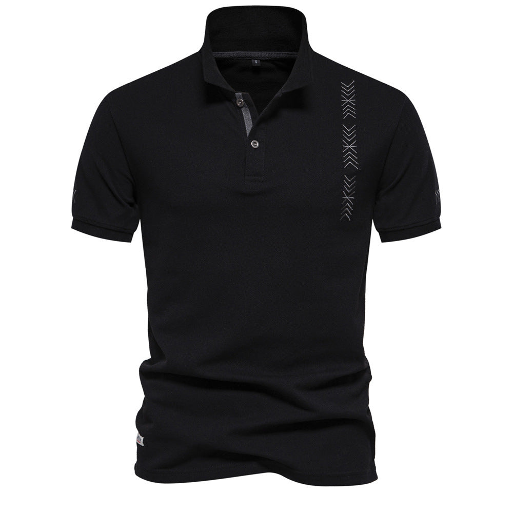 Herren nan legeres Polo med kort knapliste, broderet pilmotiv-panel og ståkrave Skovae