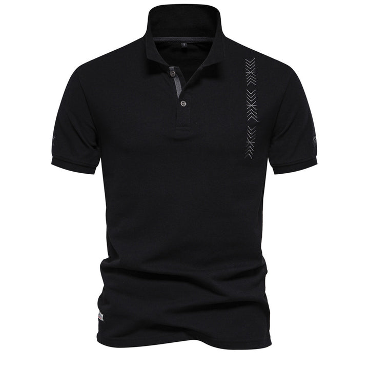 Herren nan legeres Polo med kort knapliste, broderet pilmotiv-panel og ståkrave Skovae