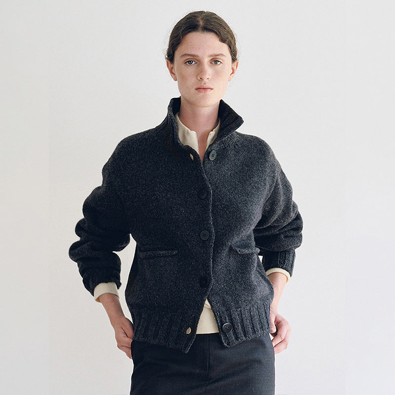 Dame sporty strikket cardigan med krave Stilla