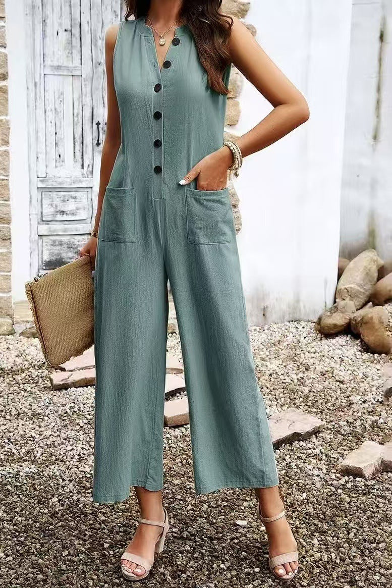 Damer Elegant Jumpsuit med knapdetaljer og praktiske lommer Skovae