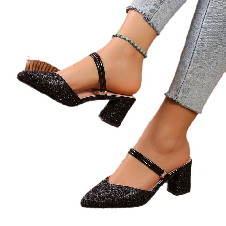 Dame Slingback Pumps med elegant glimmer-overflade og komfortabel blokhælt Stilla