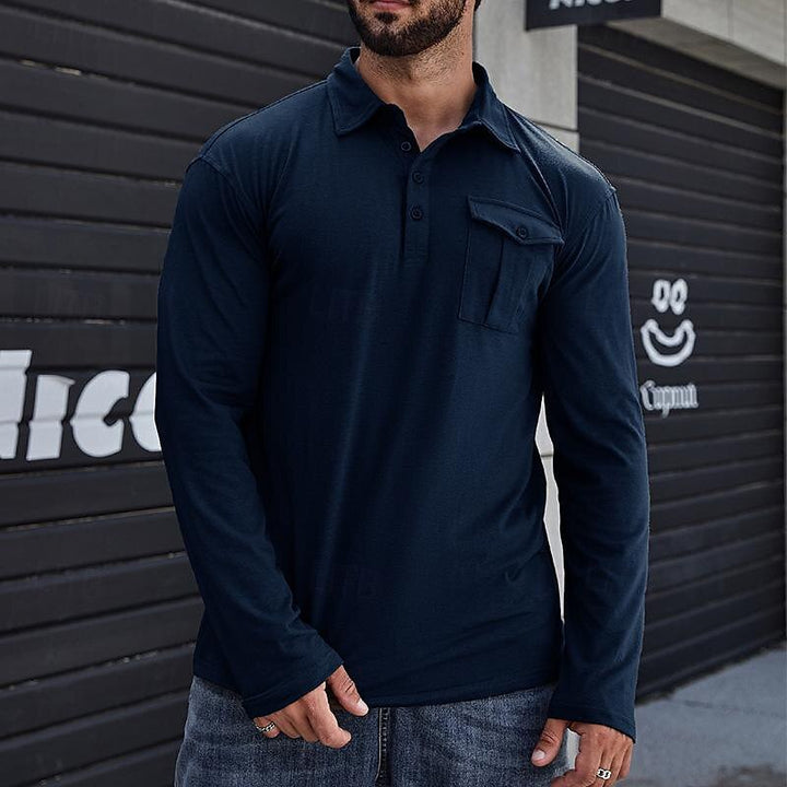 Herre Langærmet Poloshirt med praktisk brystlomme og moderne snit Stilla