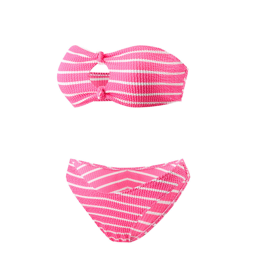 Dame Bandeau-Bikini med legende stribemønster og elegant knude Stilla