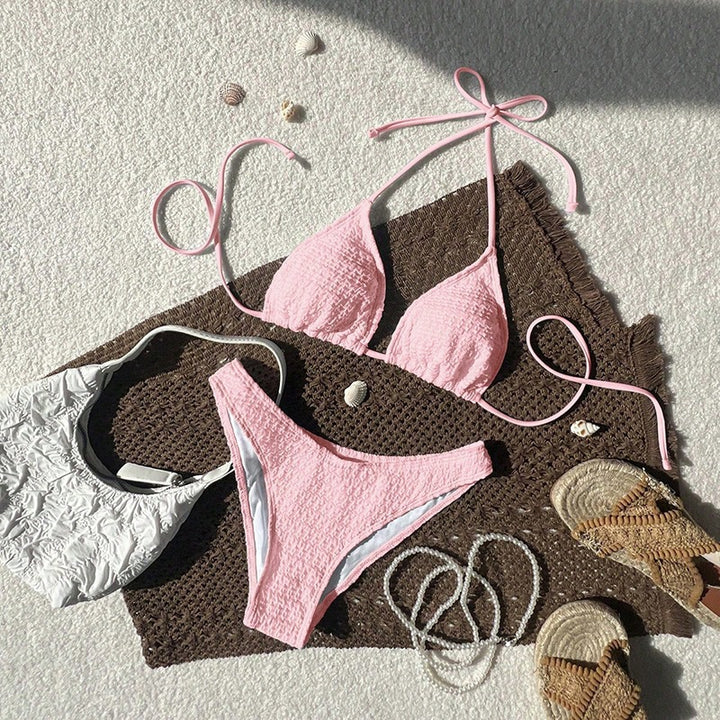 Dame Triangel-Bikini med justerbare stropper og struktureret tekstur Skovae
